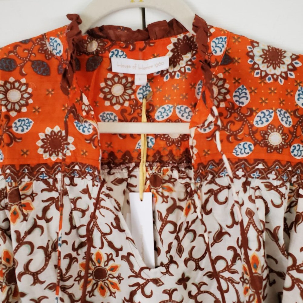 NWT House Of Harlow 1960 Puff Shoulder Floral Print Blouse - Picture 11 of 12